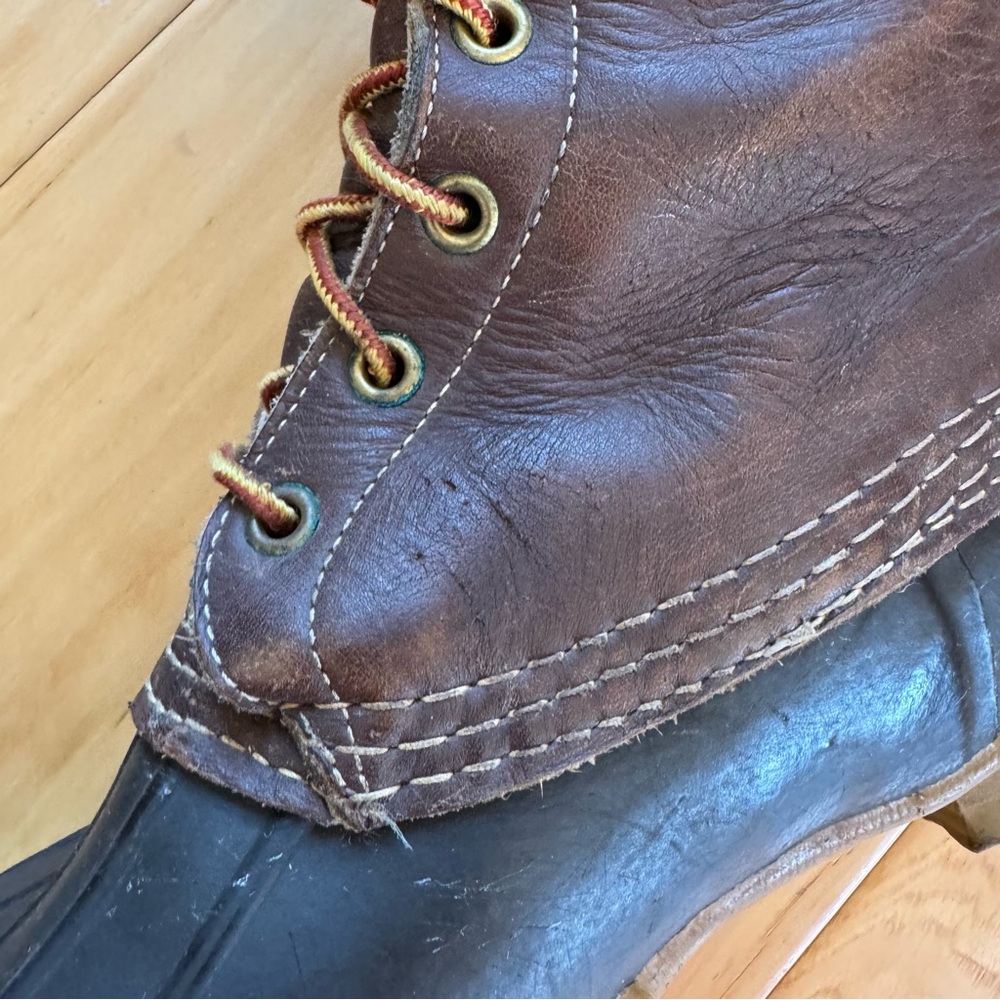 LL Bean Boots vtg men’s 10 eye tall lace up brown leather Sherpa logger size 10 - Picture 9 of 14